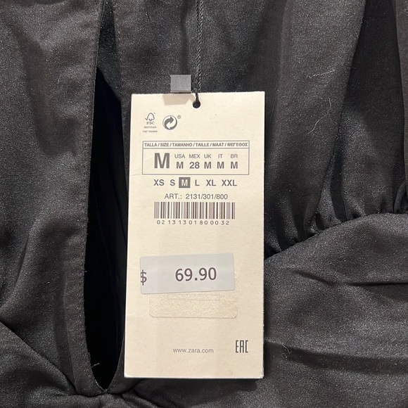 Zara Black Rusched Mini Dress with Padded Shoulders NWT $69.90 - Picture 7 of 11